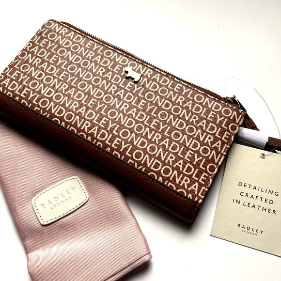 RADLEY LONDON Handbags - NWT RADLEY LONDON Slim Long Bifold Wallet Signature Logo Leather Brown Metal